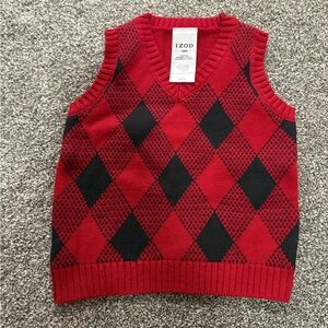 Izod Red and Black Knit cotton Sweater Vest size 18 months holiday